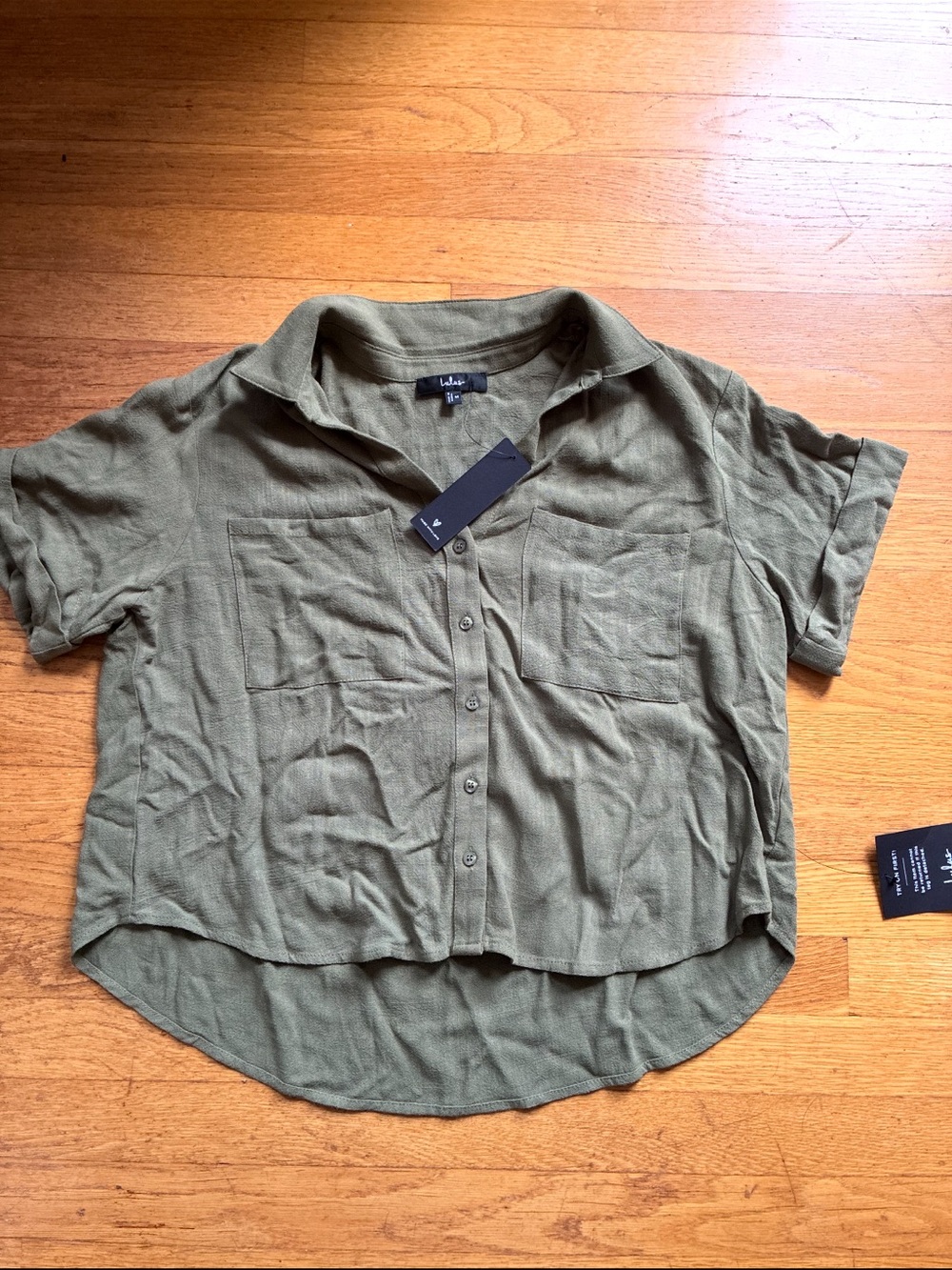 NWT Lulu's Olive Green Short Sleeve Button-Up Camp Shirt